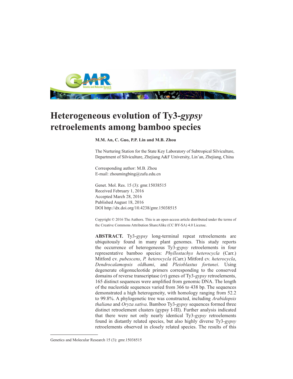 Heterogeneous Evolution of Ty3-Gypsy Retroelements Among Bamboo Species