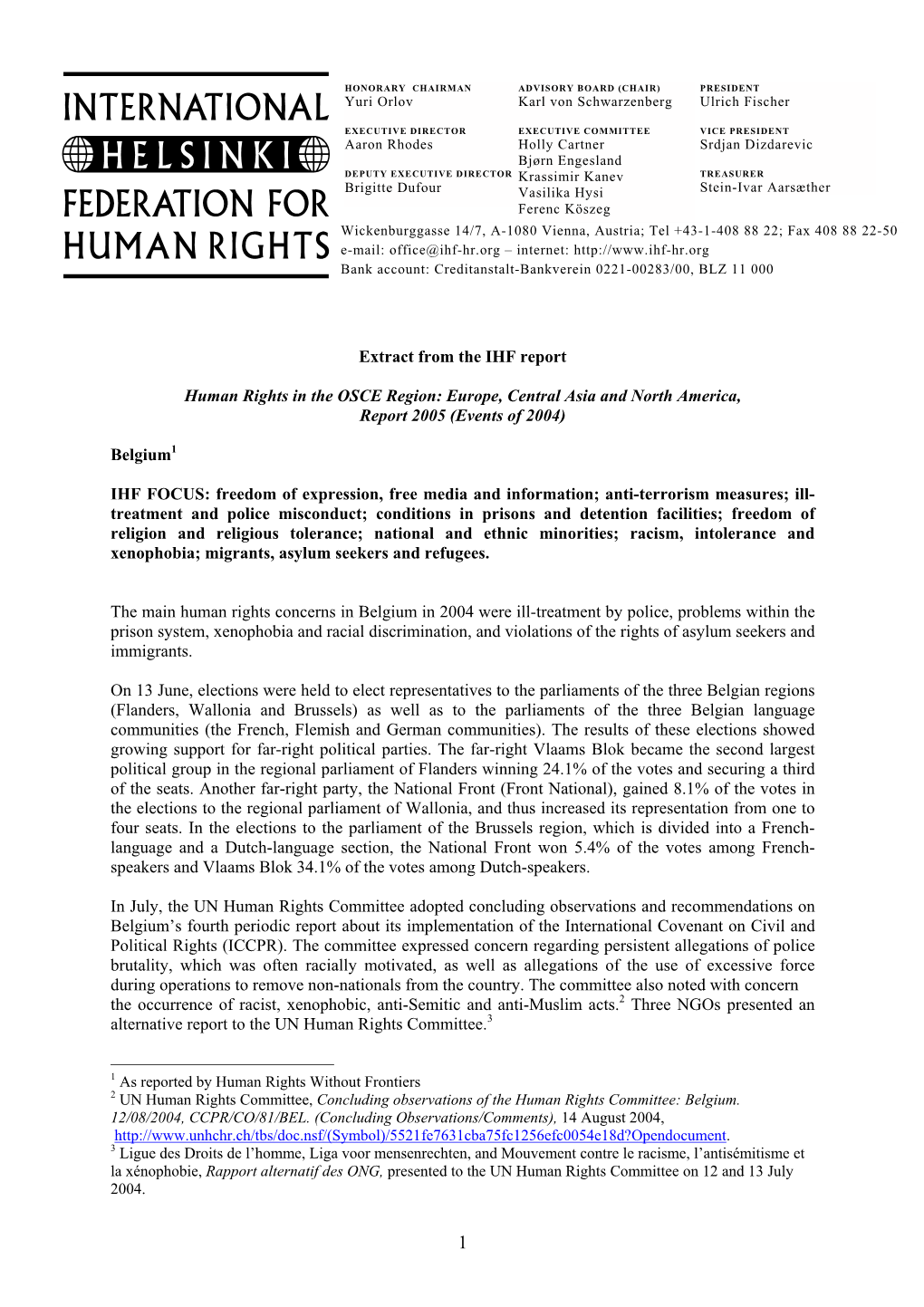 Extract from the IHF Report Human Rights in the OSCE Region