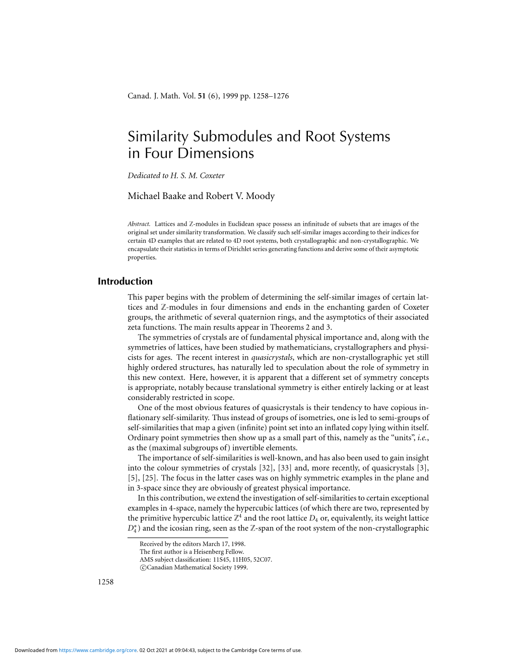 Similarity Submodules and Root Systems in Four Dimensions