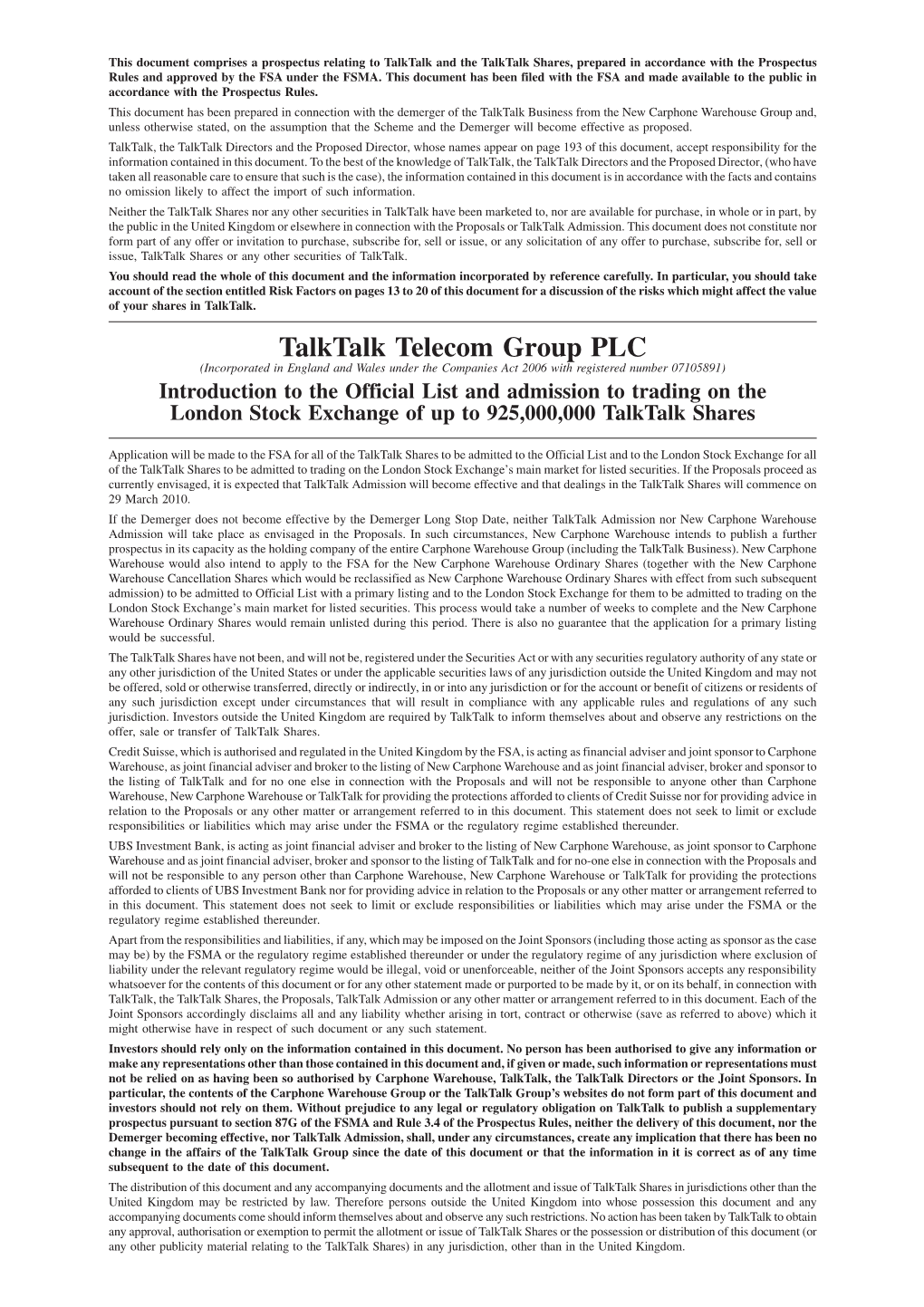 Talktalk Telecom Group