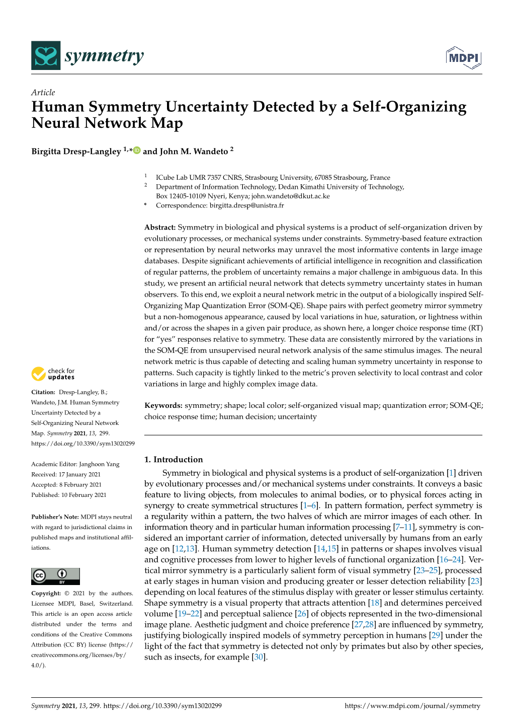 Human Symmetry Uncertainty Detected by a Self-Organizing Neural Network Map