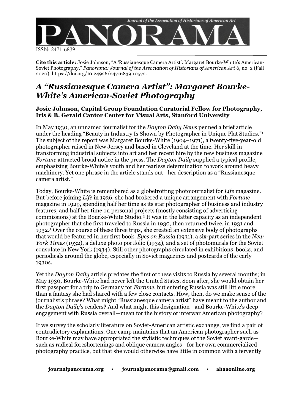A “Russianesque Camera Artist”: Margaret Bourke- White's American