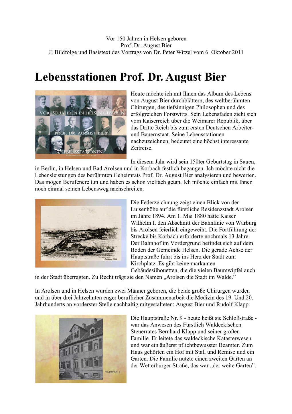 Lebensstationen Prof. Dr. August Bier