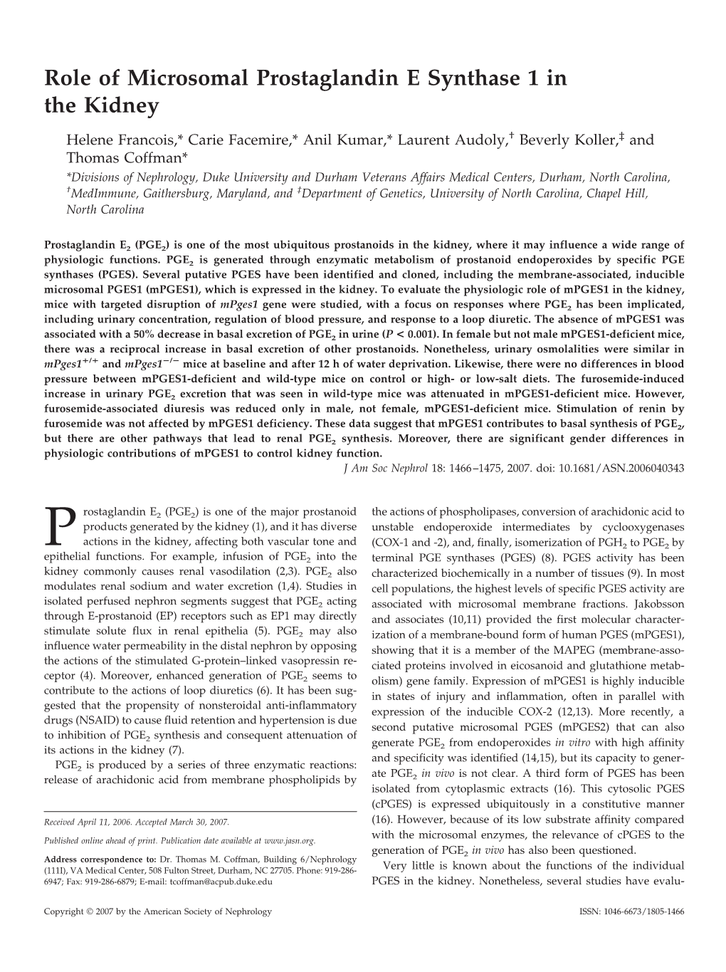 Role of Microsomal Prostaglandin E Synthase 1 in the Kidney