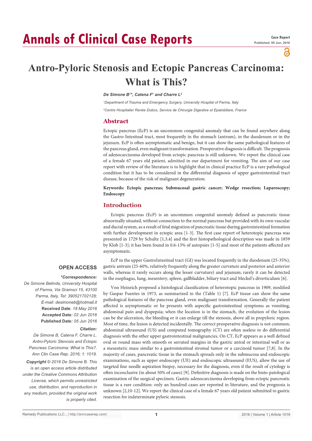 Antro-Pyloric Stenosis and Ectopic Pancreas Carcinoma: What Is This?