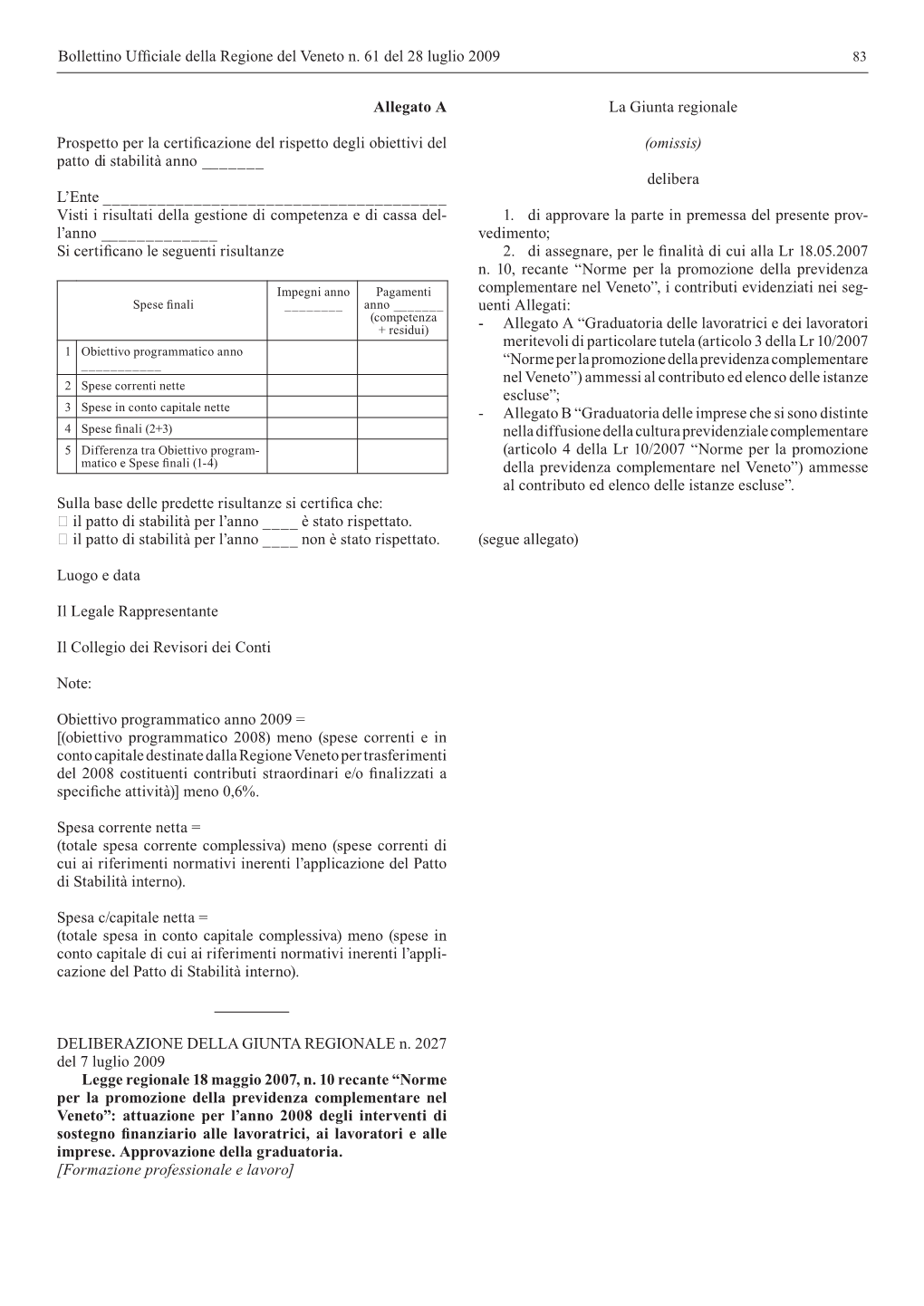 Bollettino Ufficiale Della Regione Del Veneto N. 61 Del 28 Luglio 2009 83