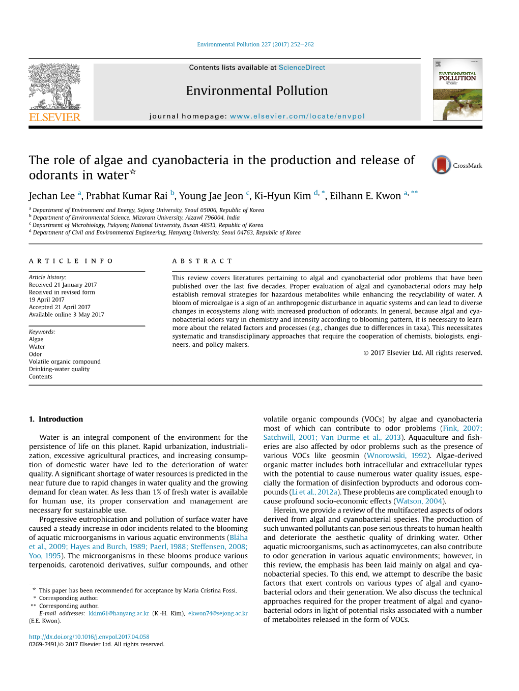 The Role of Algae and Cyanobacteria in the Production and Release of Odorants in Water*