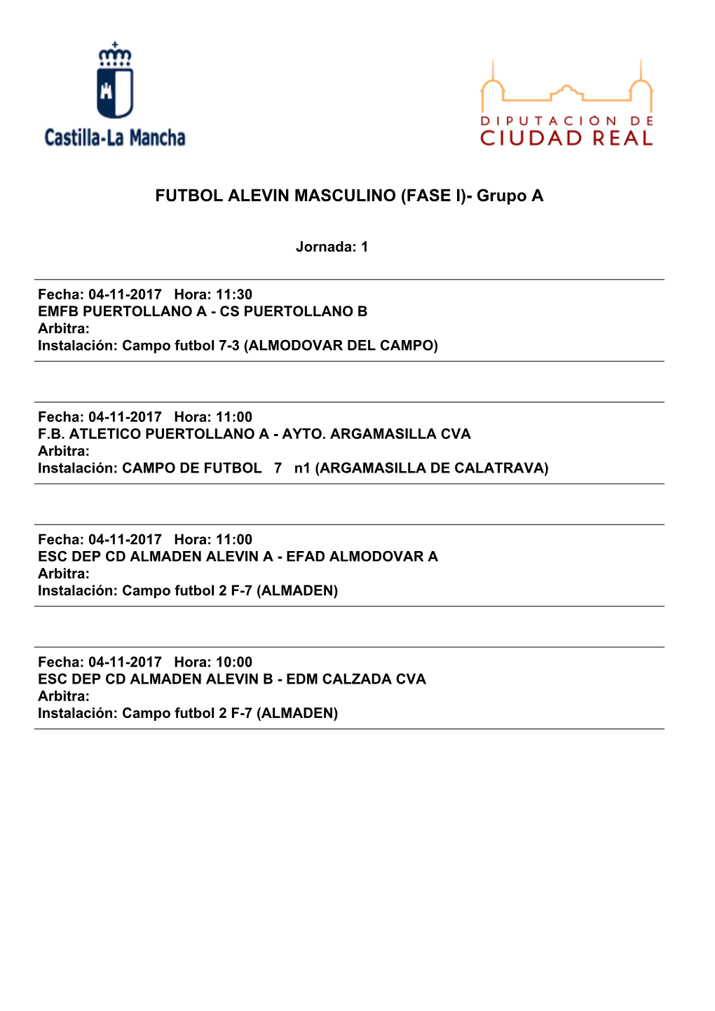 FUTBOL ALEVIN MASCULINO (FASE I)- Grupo A