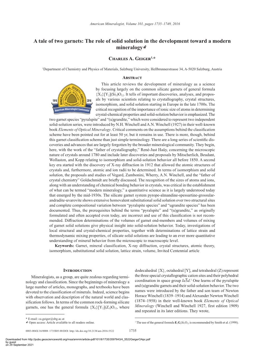 A Tale of Two Garnets: the Role of Solid Solution in the Development Toward a Modern Mineralogyk