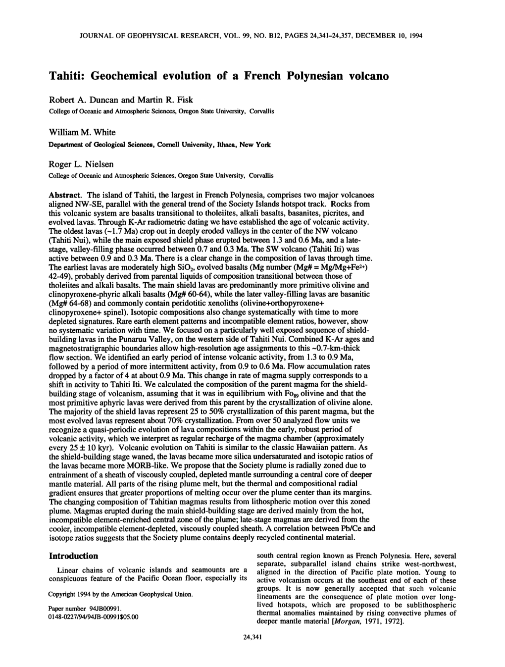 Tahiti: Geochemical Evolution of a French Polynesian Volcano