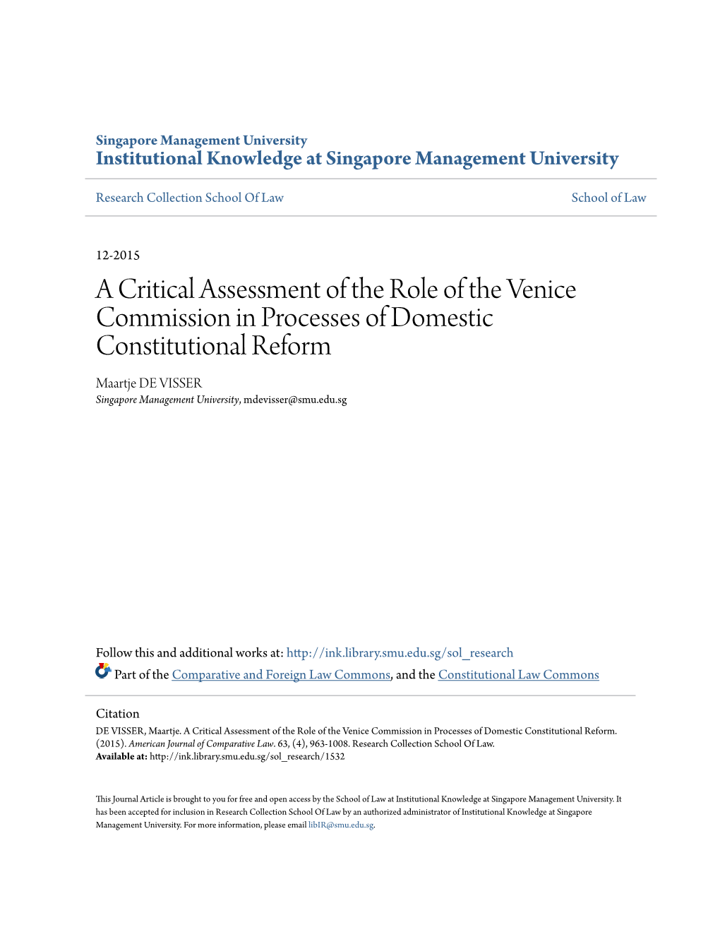 A Critical Assessment of the Role of the Venice Commission In