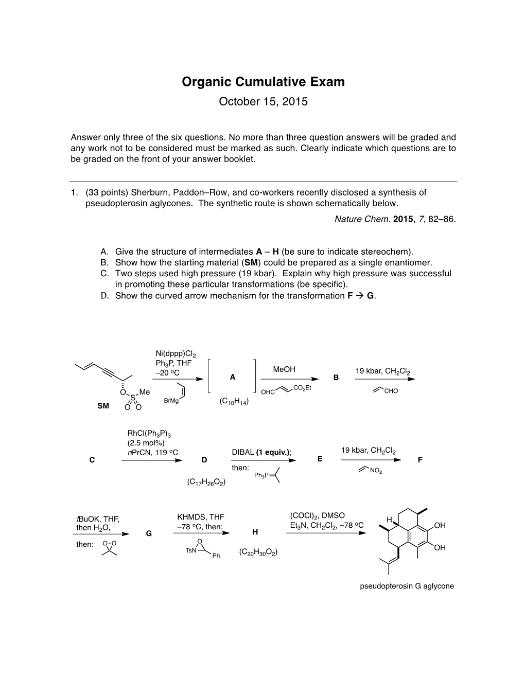 Organic Cumulative Exam October 15, 2015