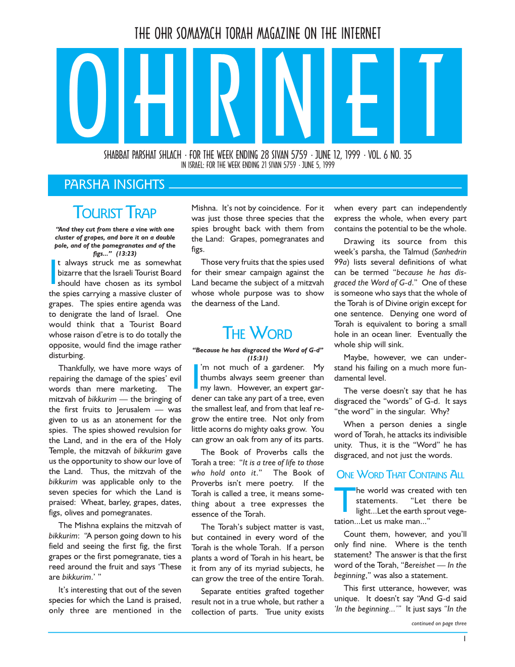 The Ohr Somayach Torah Magazine on the Internet