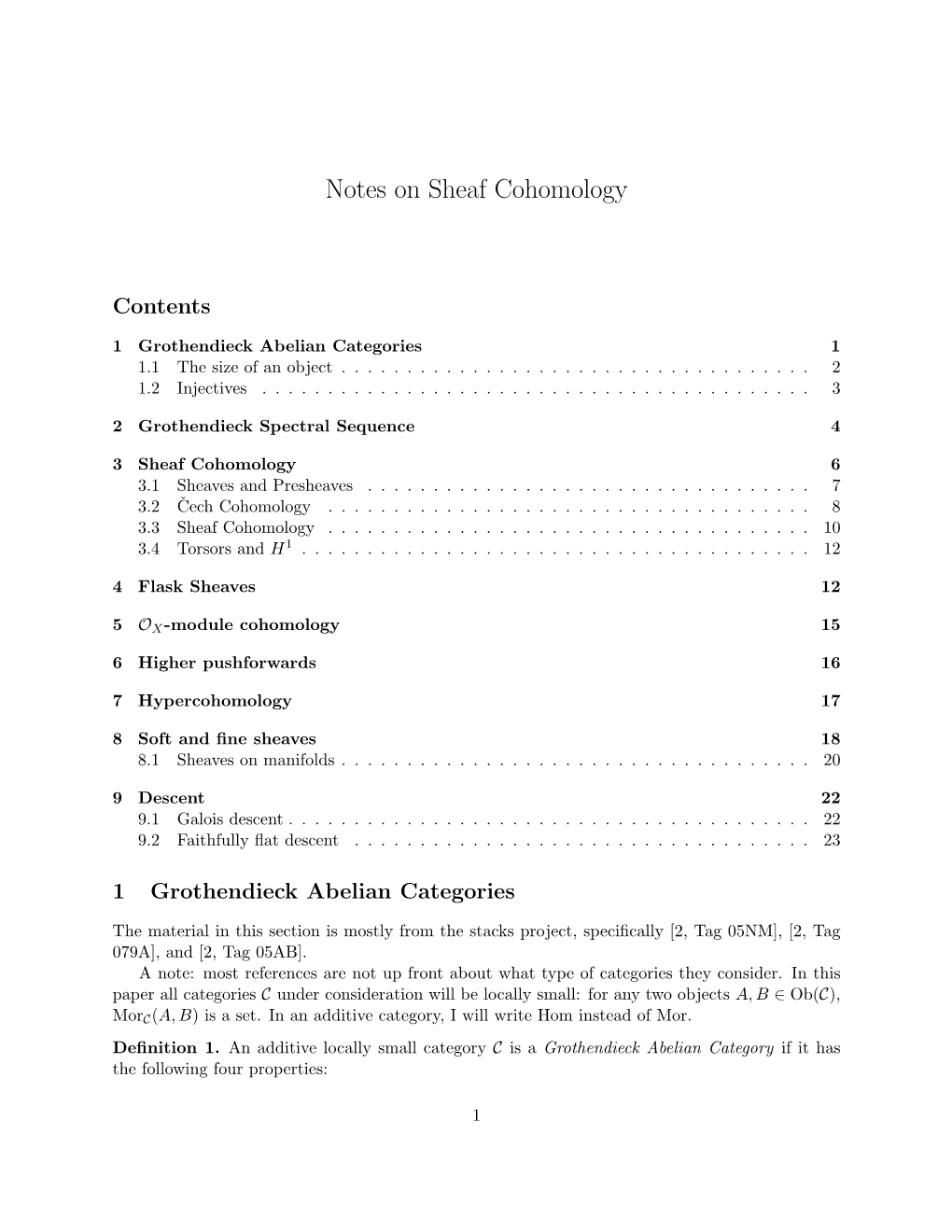 Notes on Sheaf Cohomology