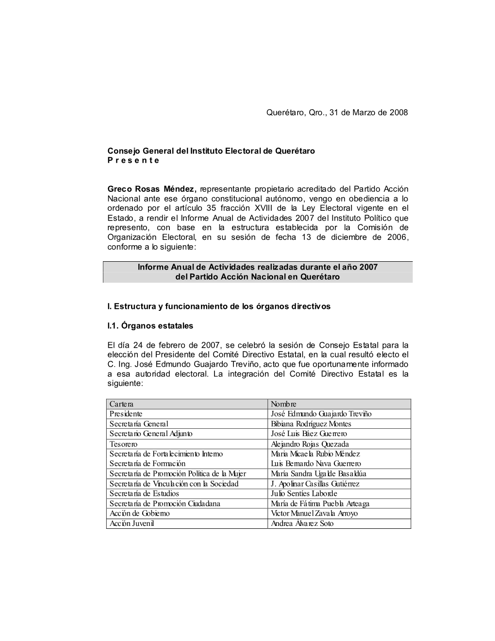 Querétaro, Qro., 31 De Marzo De 2008 Consejo General Del Instituto