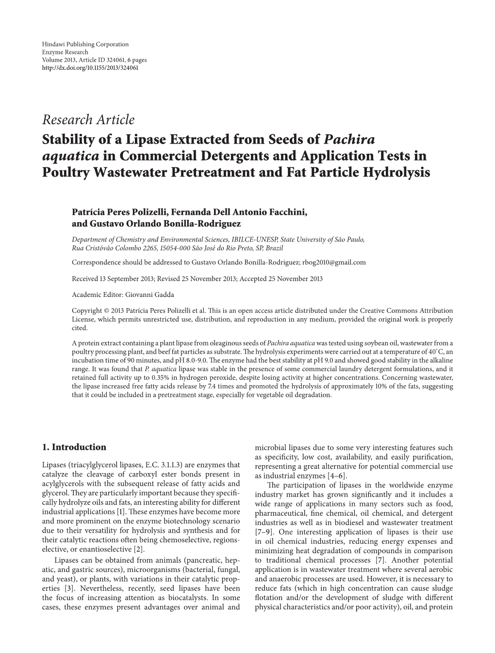 Stability of a Lipase Extracted from Seeds of Pachira Aquatica In