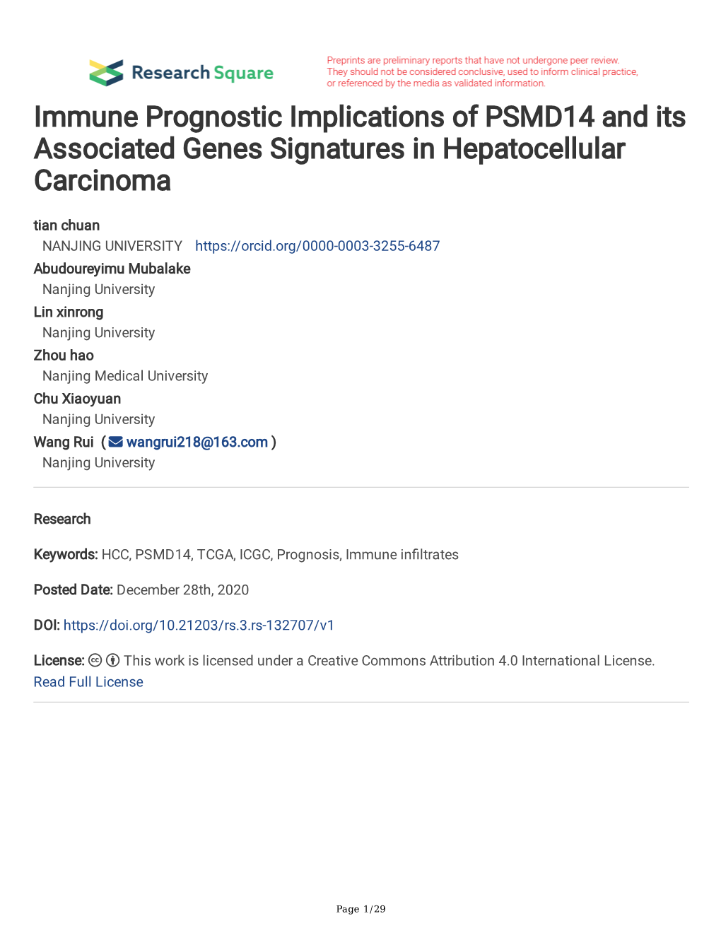 Immune Prognostic Implications of PSMD14 and Its