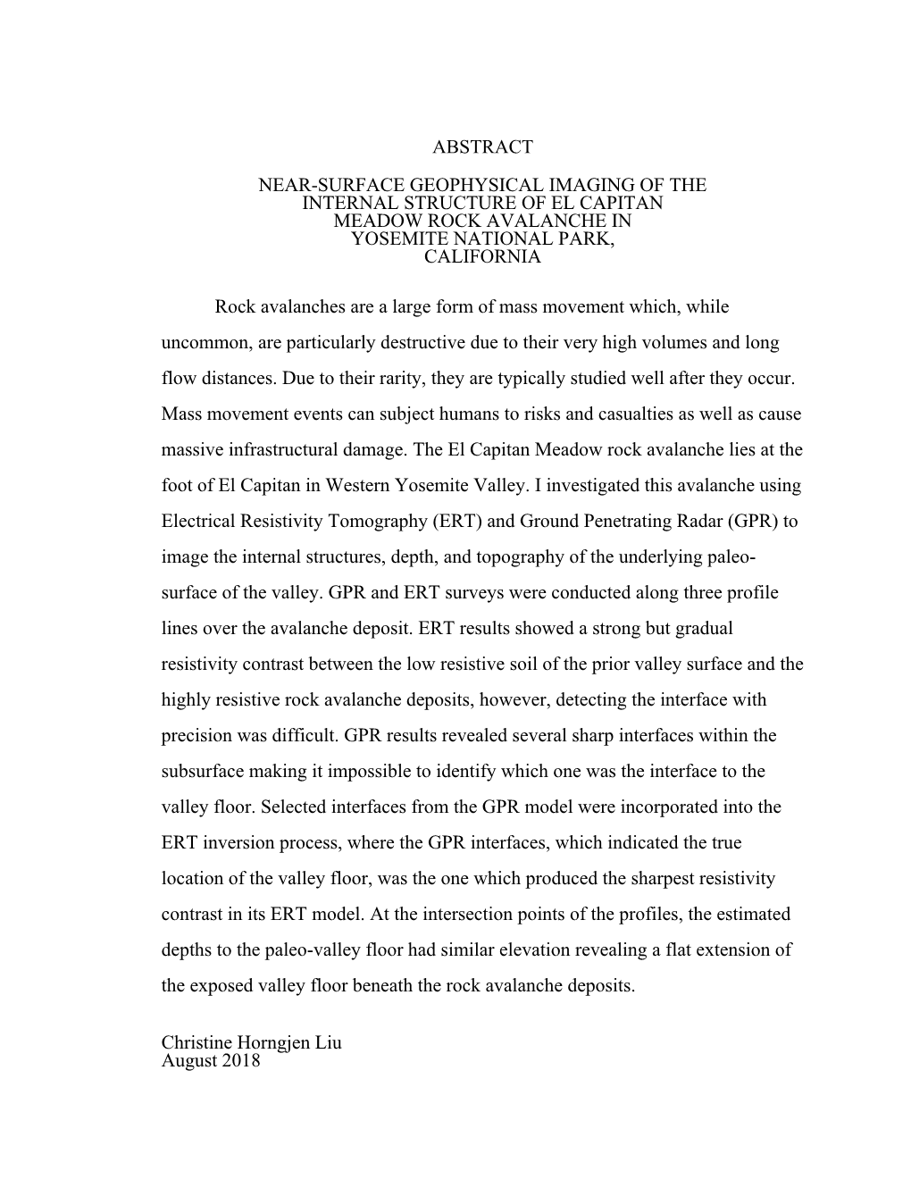 Near-Surface Geophysical Imaging of the Internal Structure of El Capitan Meadow Rock Avalanche in Yosemite National Park, California