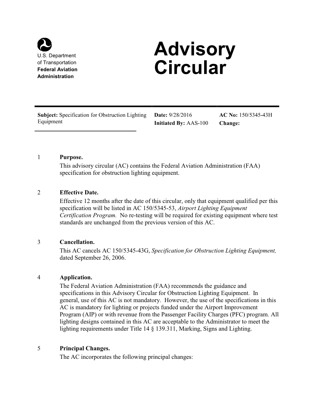 F a a Advisory Circular 150/5345-43H, Specification For