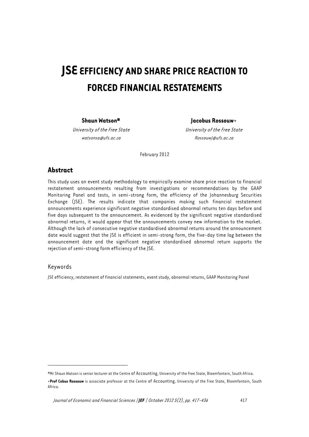 Jseefficiency and Share Price Reaction to Forced