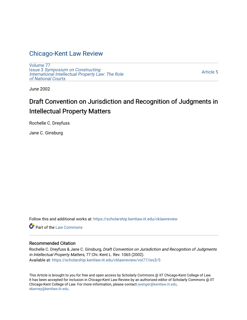 Draft Convention on Jurisdiction and Recognition of Judgments in Intellectual Property Matters