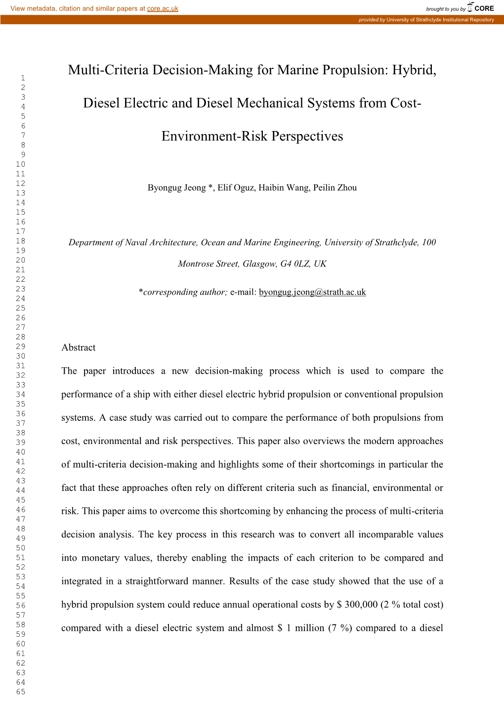 Multi-Criteria Decision-Making for Marine Propulsion: Hybrid, Diesel Electric and Diesel Mechanical Systems from Cost