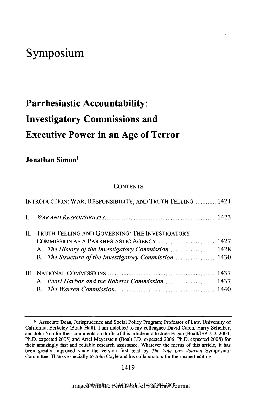 Parrhesiastic Accountability: Investigatory Commissions and Executive Power in an Age of Terror