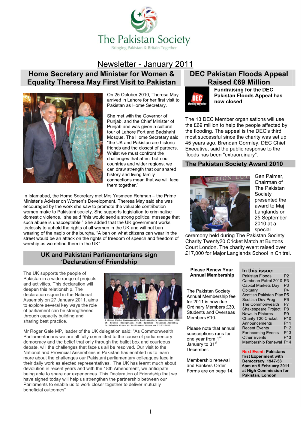 The Pakistan Society Newsletter January 2008