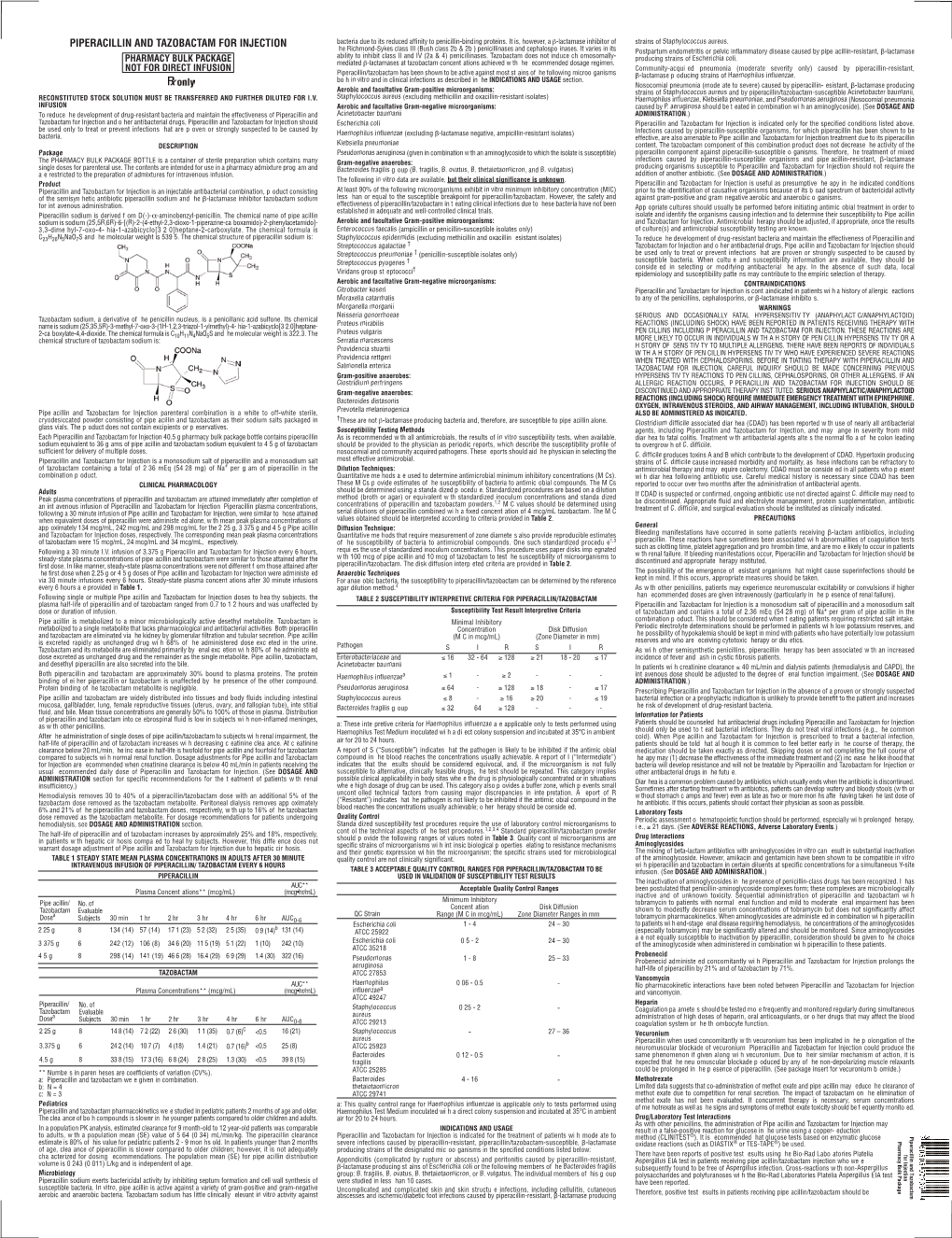 PIPERACILLIN and TAZOBACTAM for INJECTION Β He Richmond­Sykes Class III (Bush Class 2B & 2B ) Penicillinases and Cephalospo Inases