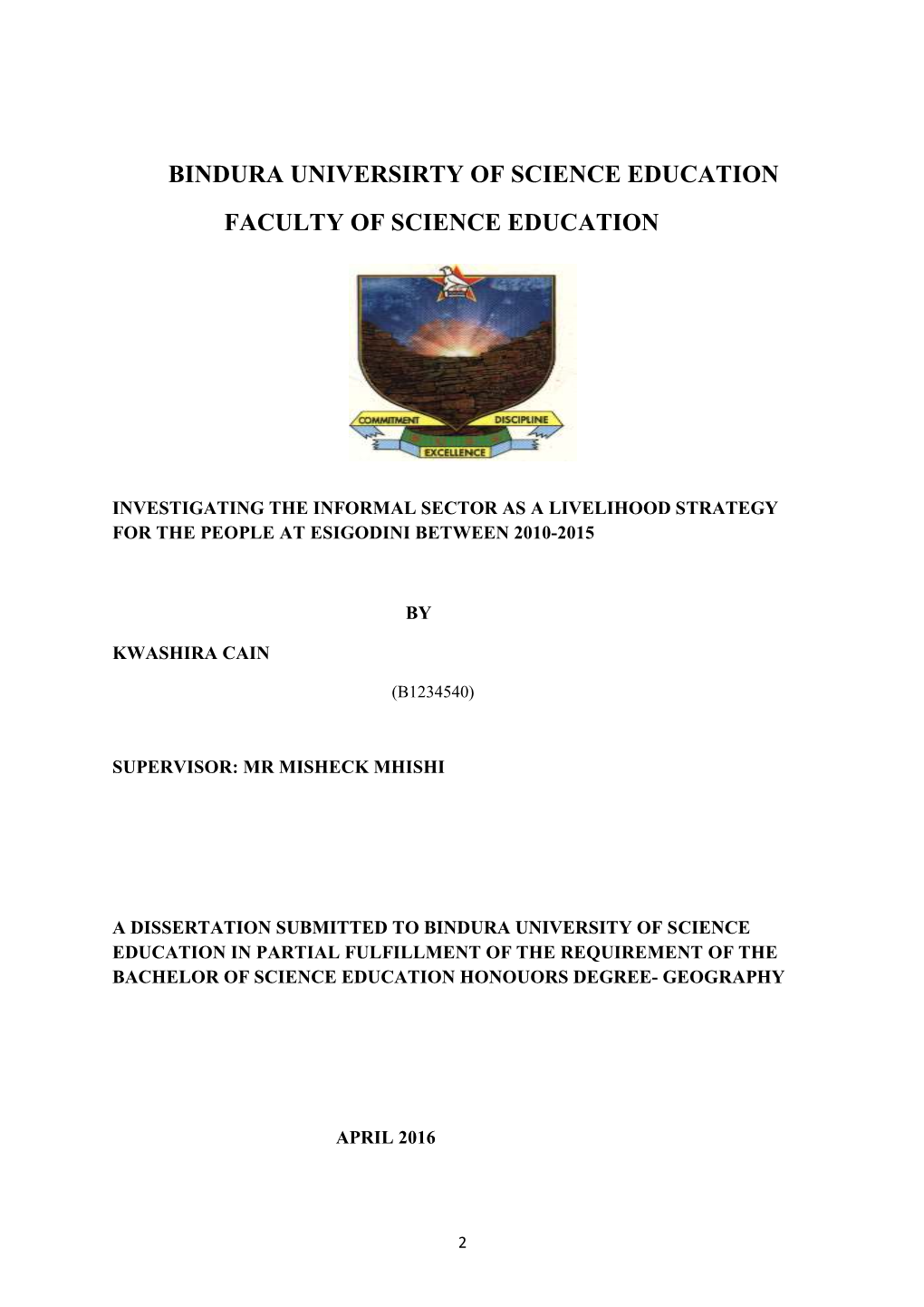 Bindura Universirty of Science Education Faculty