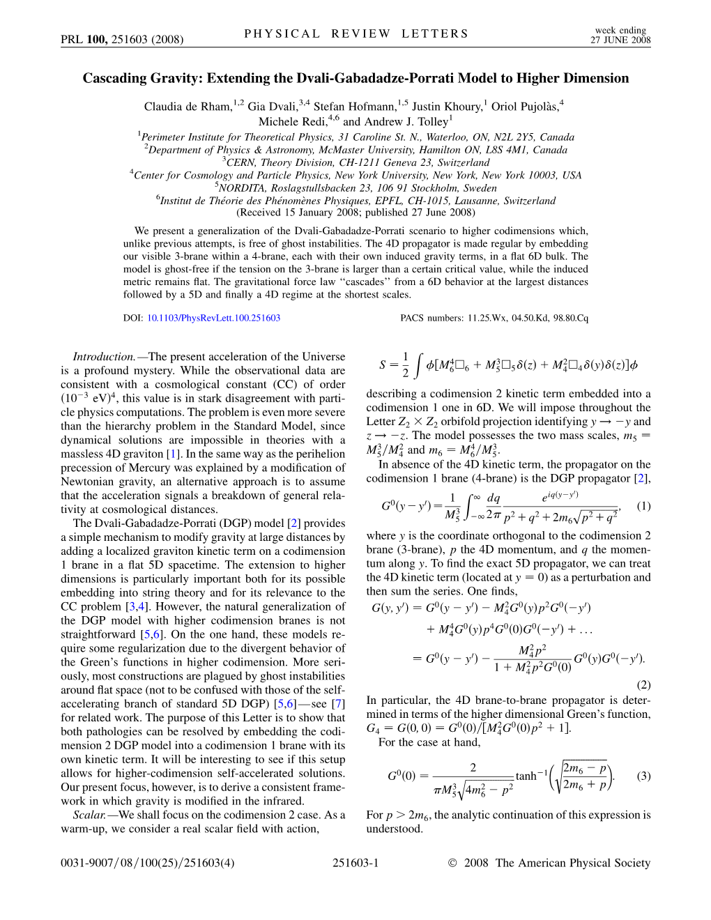 Cascading Gravity: Extending the Dvali-Gabadadze-Porrati Model to Higher Dimension