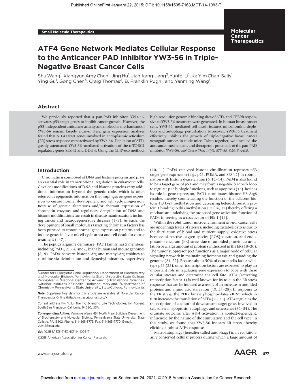 ATF4 Gene Network Mediates Cellular Response to the Anticancer PAD