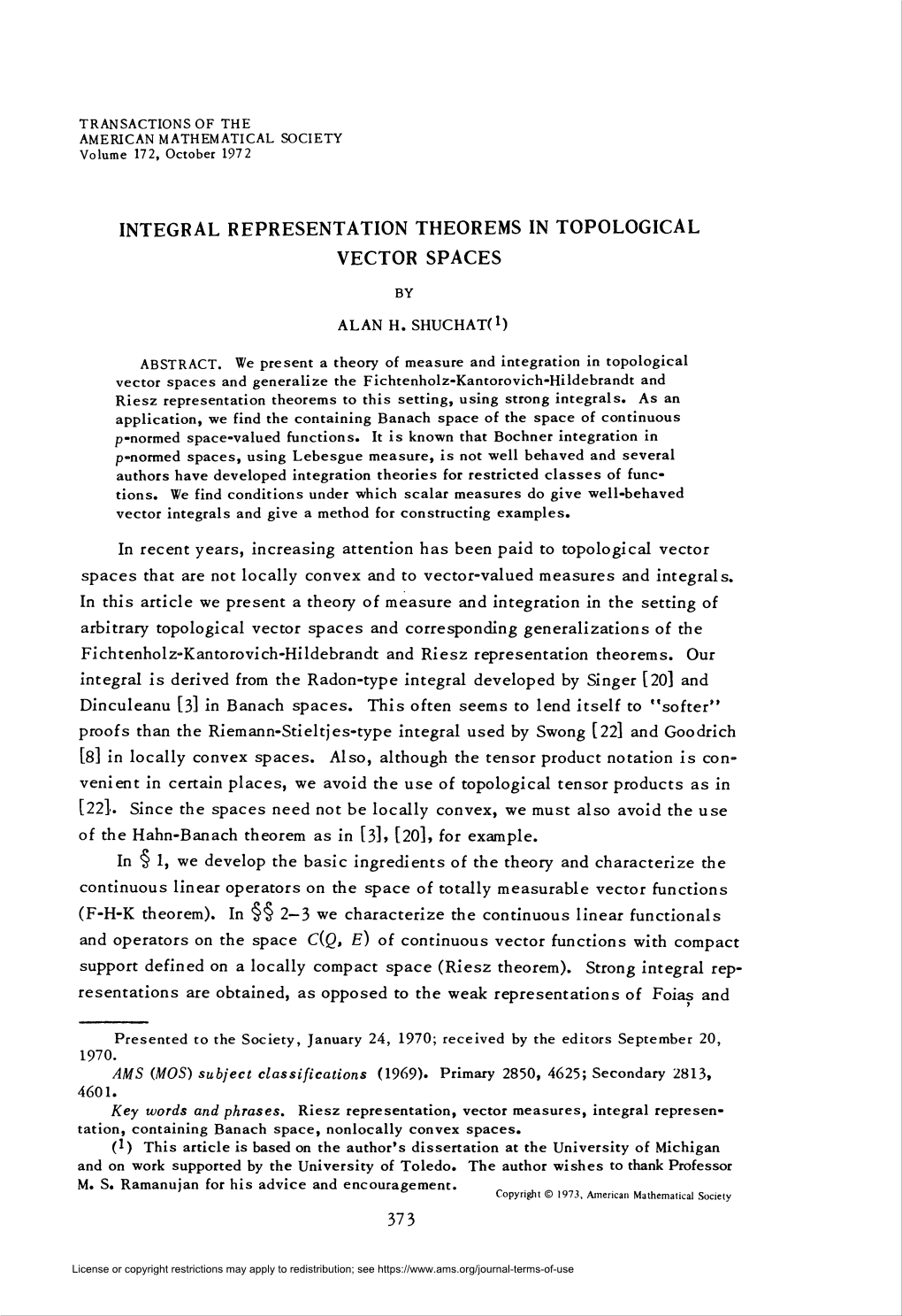 Integral Representation Theorems in Topological Vector Spaces