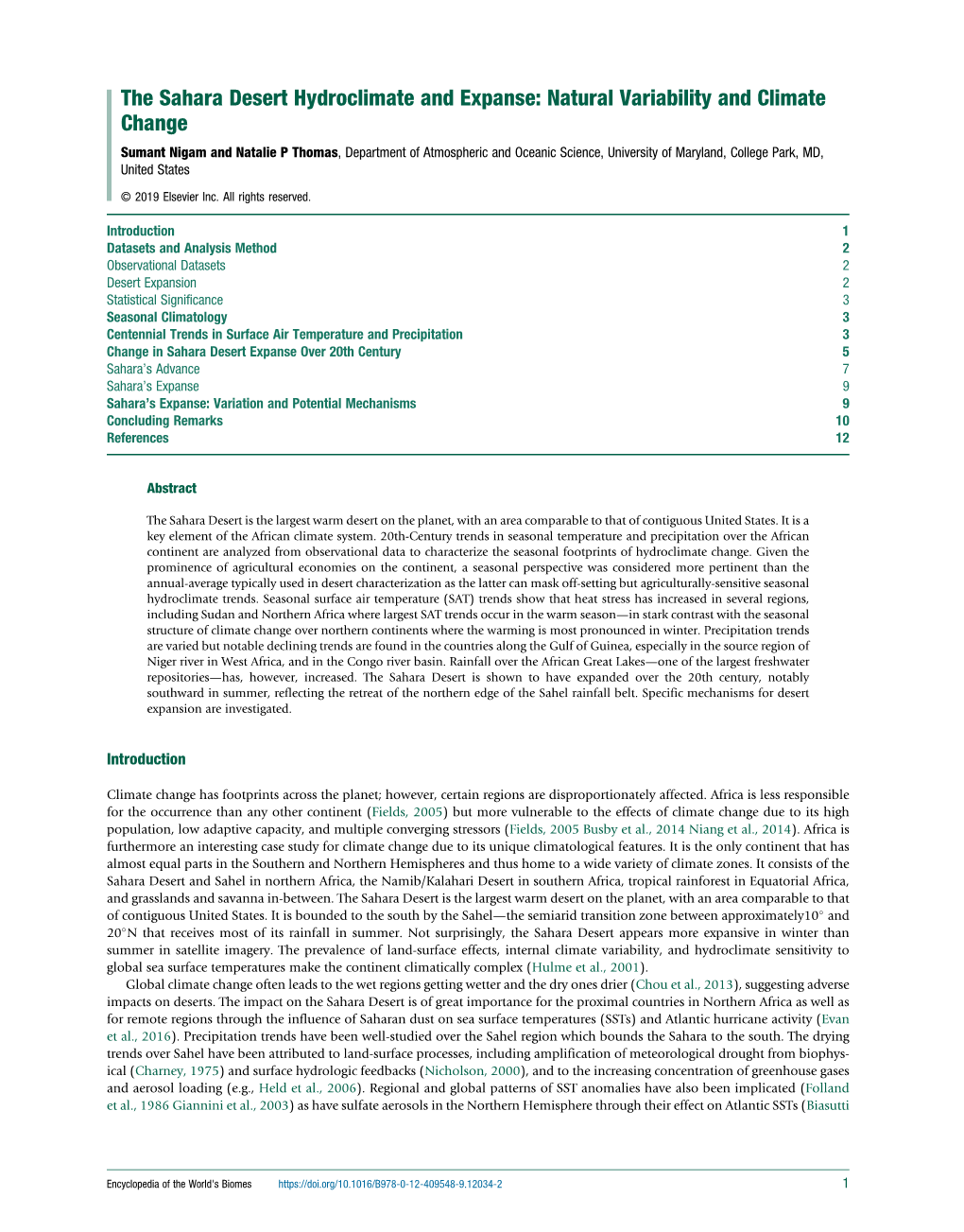 The Sahara Desert Hydroclimate and Expanse: Natural Variability And