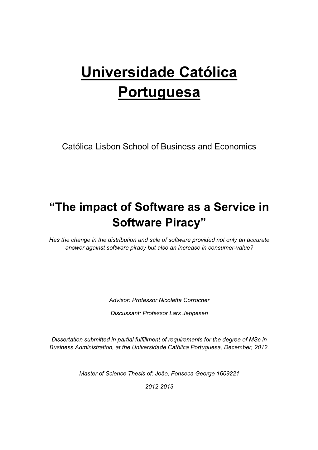 The Impact of Software As a Service in Software Piracy”