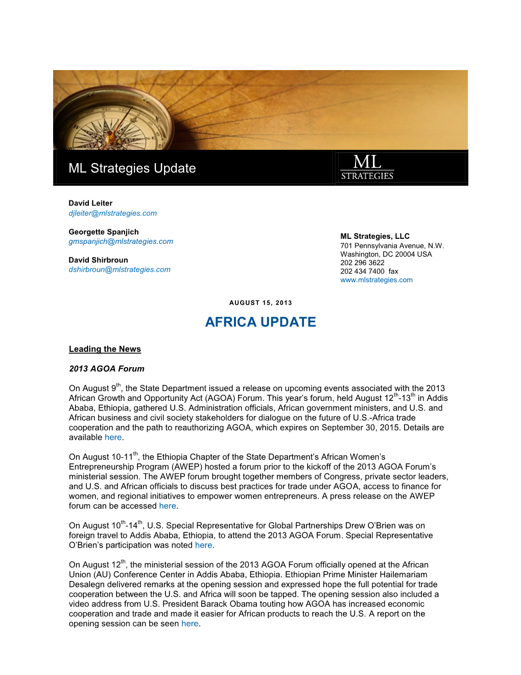 ML Strategies Update AFRICA UPDATE