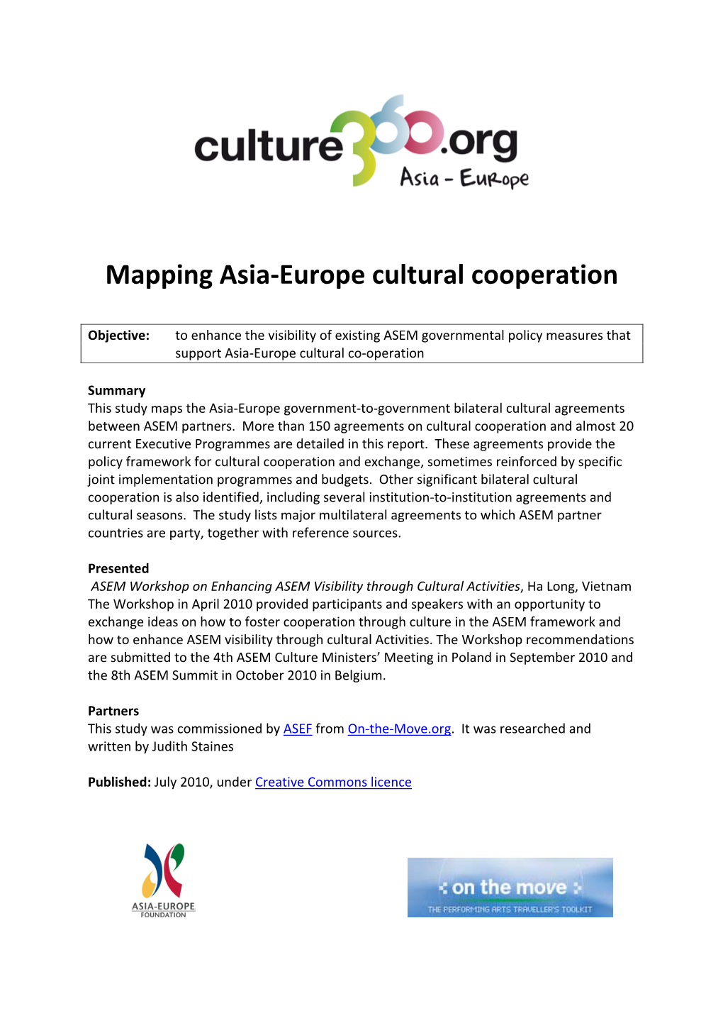 Mapping Asia-Europe Cultural Cooperation
