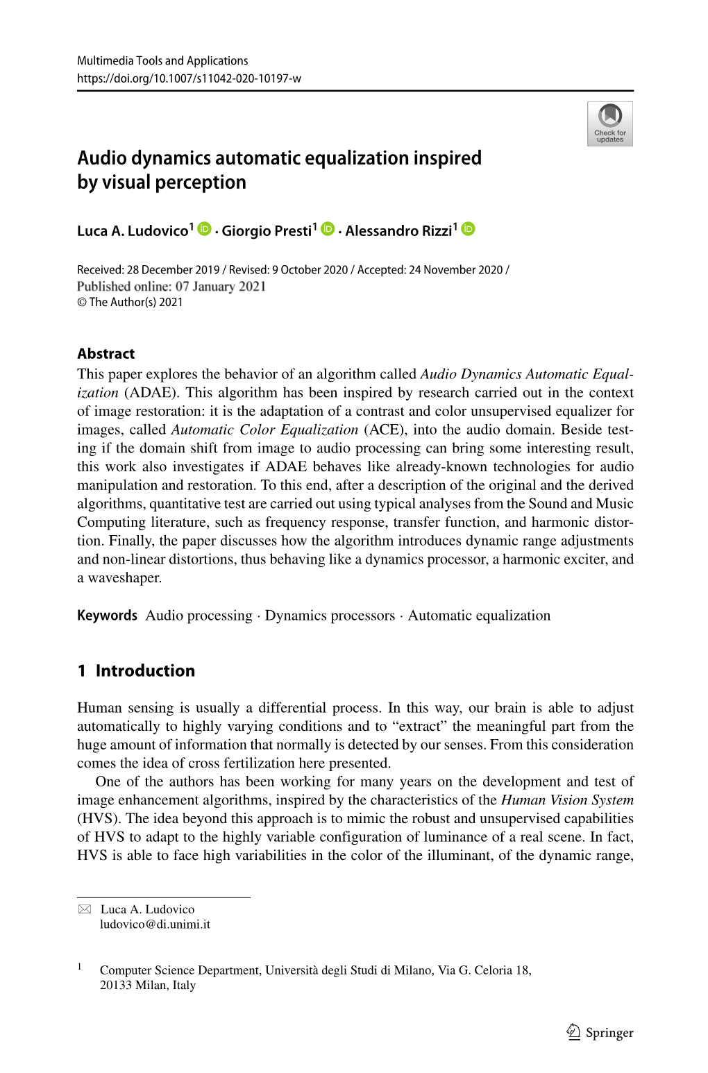 Audio Dynamics Automatic Equalization Inspired by Visual Perception