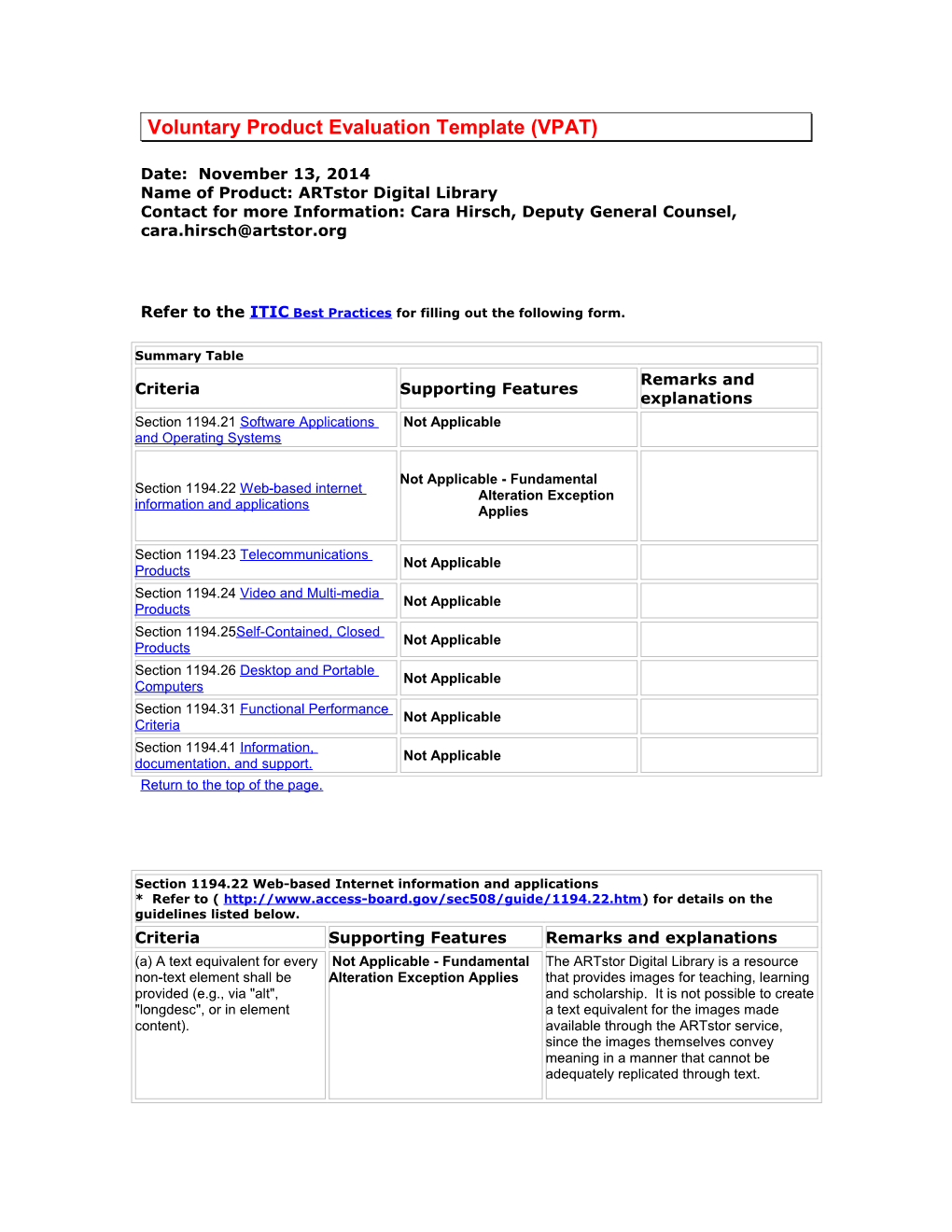 Voluntary Product Evaluation Template (VPAT)