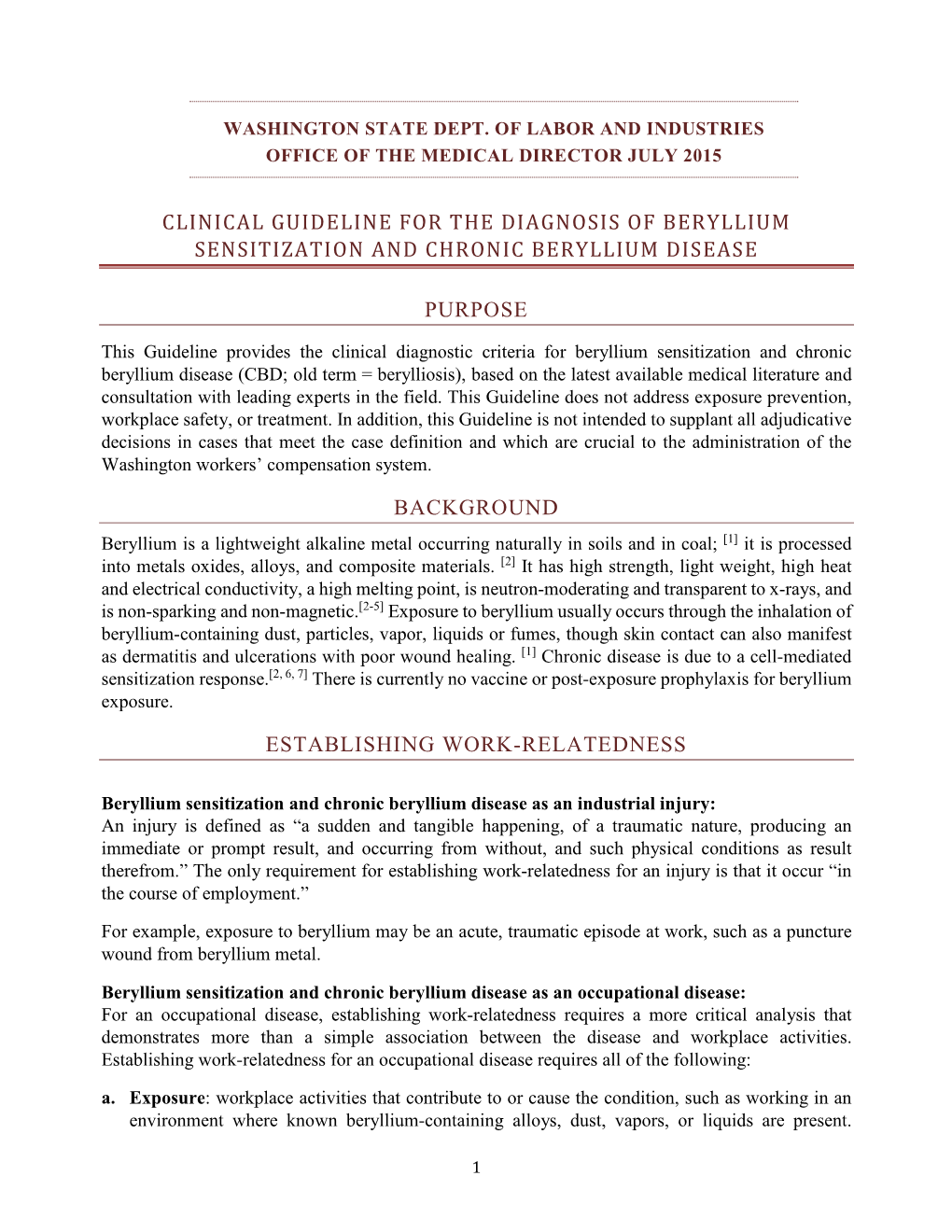 Clinical Guideline for the Diagnosis of Beryllium Sensitization and Chronic Beryllium Disease