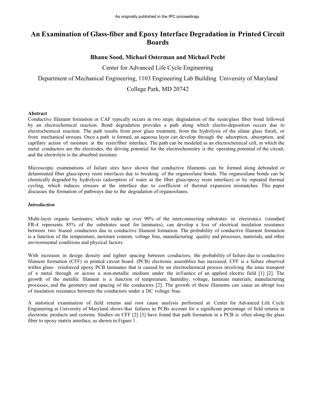 An Examination of Glass-Fiber and Epoxy Interface Degradation in Printed Circuit Boards