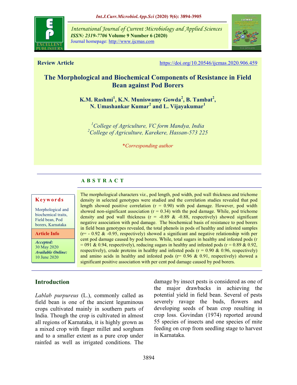 The Morphological and Biochemical Components of Resistance in Field Bean Against Pod Borers