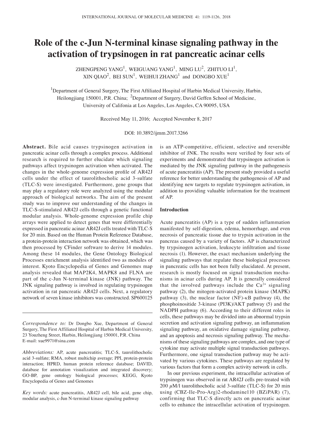 Role of the C-Jun N-Terminal Kinase Signaling Pathway in the Activation of Trypsinogen in Rat Pancreatic Acinar Cells