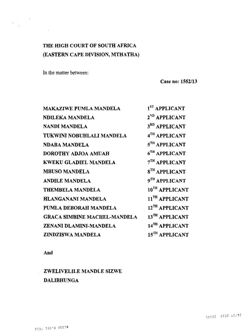 Case No: 1552/13 MAKAZIWE PUMLA MANDELA L