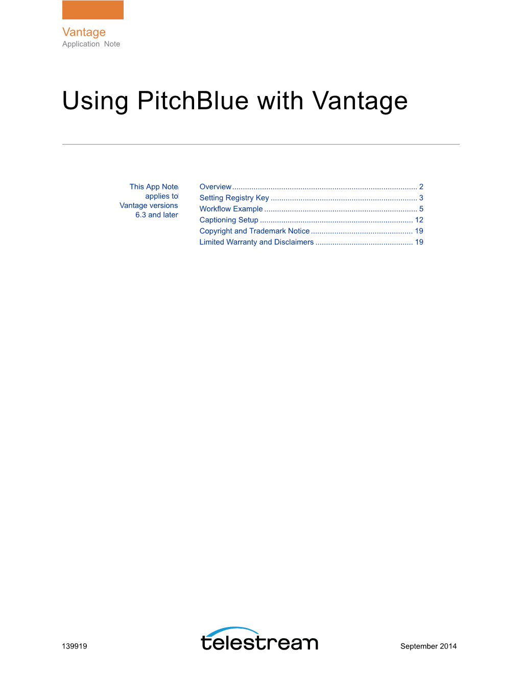 Using Pitchblue with Vantage App Note Title