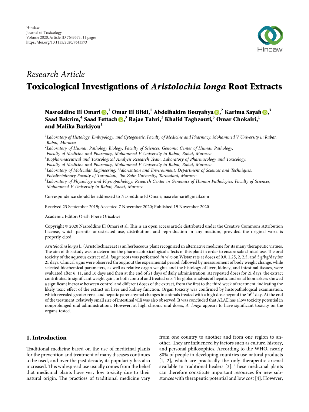 Toxicological Investigations of Aristolochia Longa Root Extracts