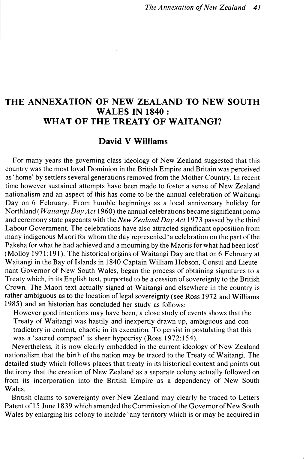 The Annexation of New Zealand to New South Wales in 1840 : What of the Treaty of Waitangi?