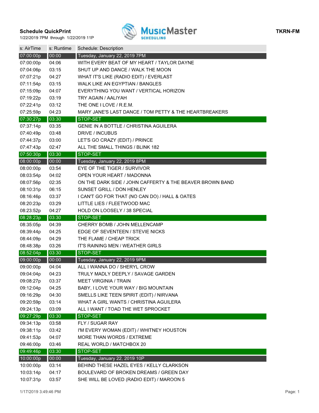 Schedule Quickprint TKRN-FM