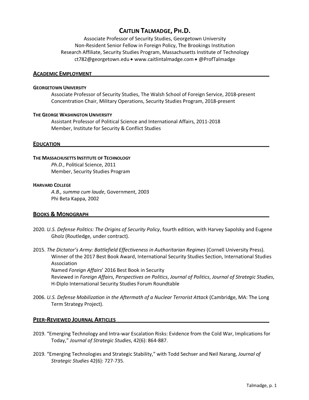 Caitlin Talmadge's CV