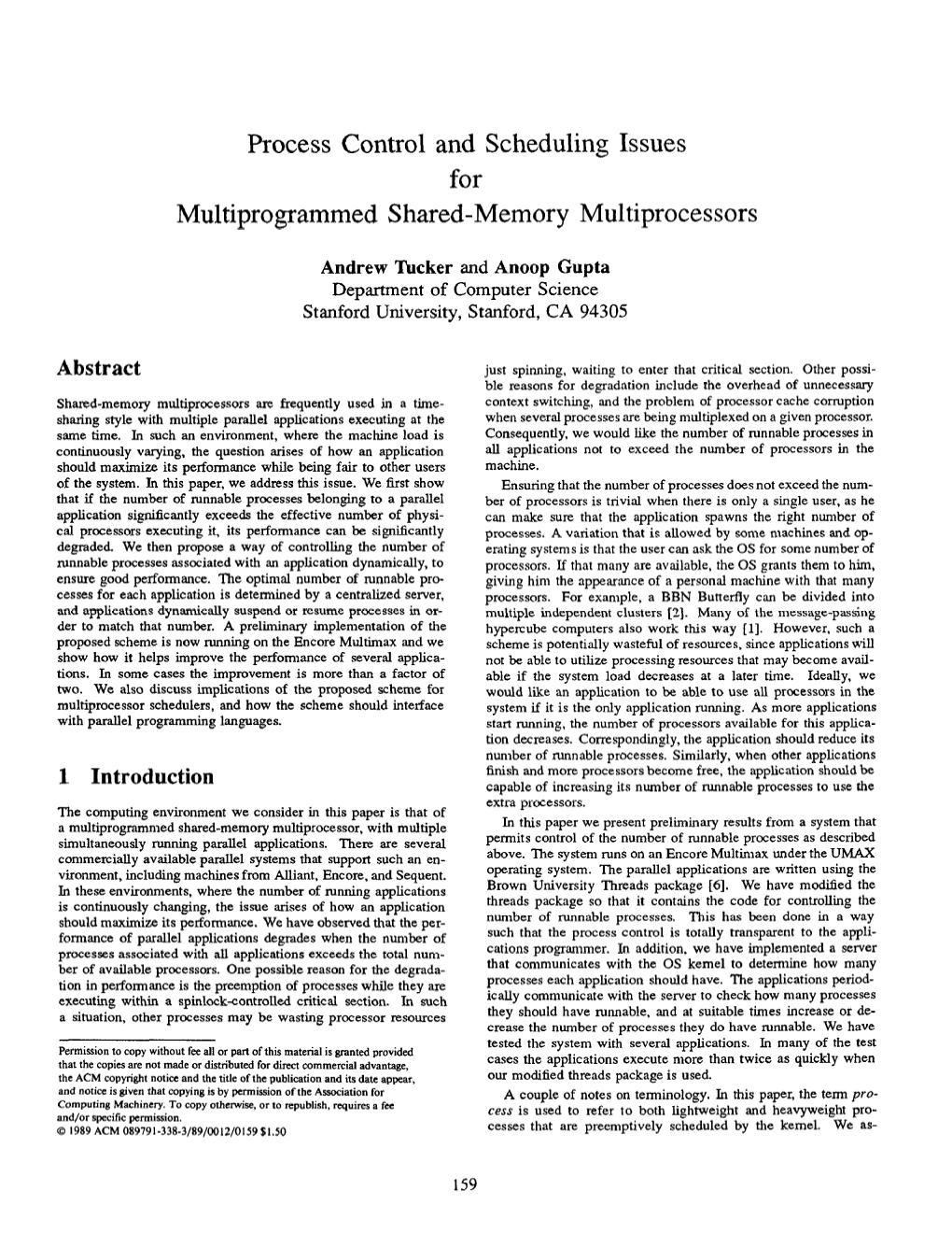 Process Control and Scheduling Issues for Multiprogrammed Shared-Memory Multiprocessors